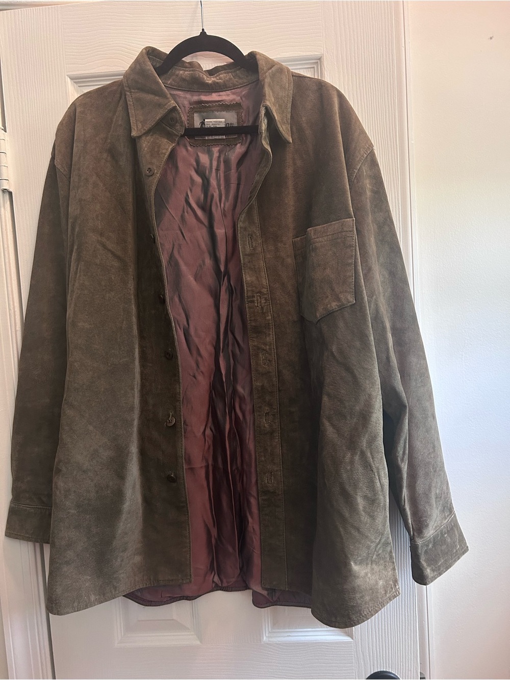Walking Co. Men's Olive Brown Suede Leather Button Up Shirt Jacket Large
